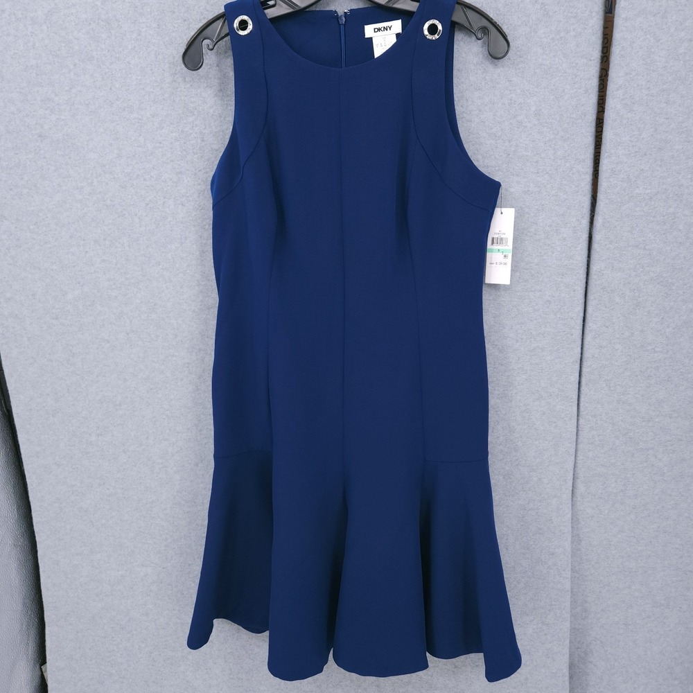 DKNY Sleeveless Crewneck Fit & Flare Blue Crewneck Dress Womens Size 8 NWT
